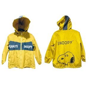 VTG Peanuts Worldwide Snoopy Yellow Boys Size 12 Large Hooded Raincoat Jacket